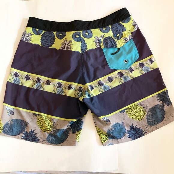 Vintage Ocean Pacific Board Shorts Mens Swim Suit Size M 34 Pineapples Teal Blue - Picture 7 of 16